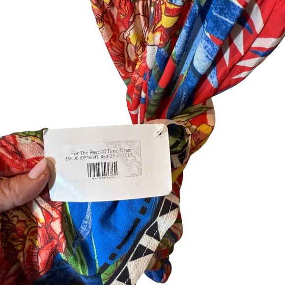 Flying Tomato Floral High-Low Dress With Tribal Trim & Flared Sleeves - Size 2x - Picture 7 of 7